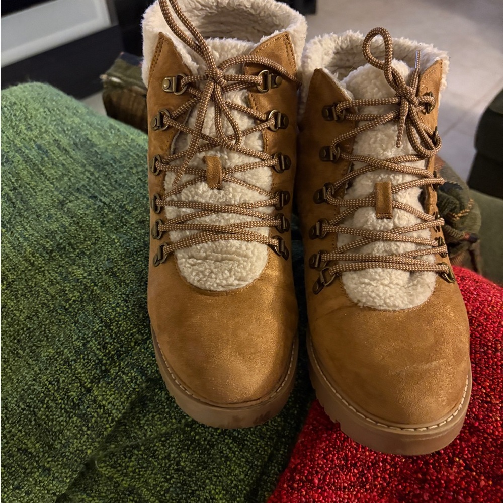 Tan and Cream Lace-Up Boots